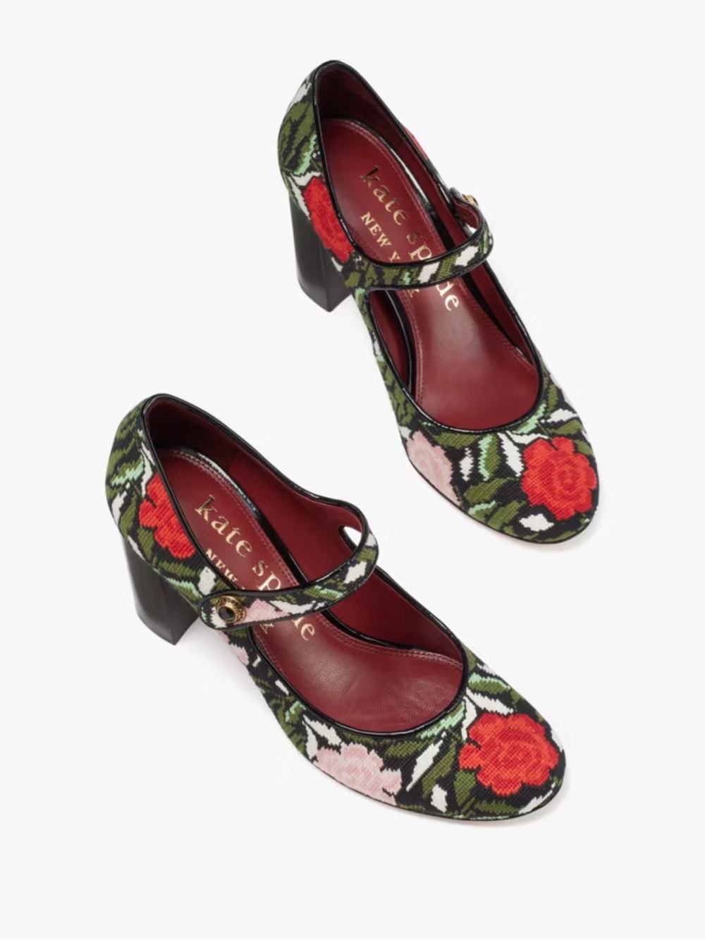 Kate Spade “Muse” needlepoint Mary Jane pumps